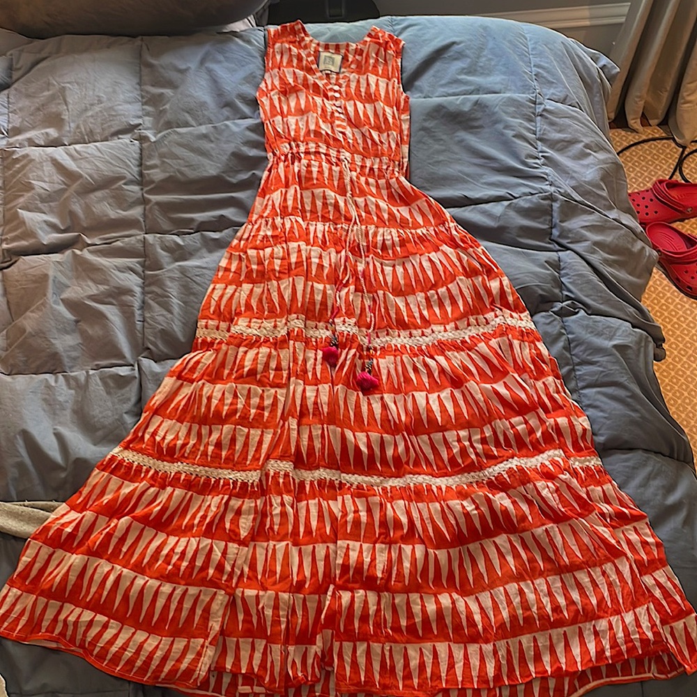 Size small orange and white maxi dress